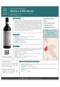 Barbera d'Alba Bussia 2022 Product Sheet
