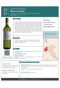 Roero Arneis 2025 Product Sheet