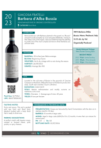 Barbera d'Alba Bussia 2023 Product Sheet