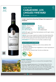 Carmenere, Los Lingues Vineyard 2023 Product Sheet