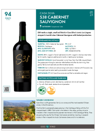 S38 Cabernet Sauvignon 2023 Product Sheet