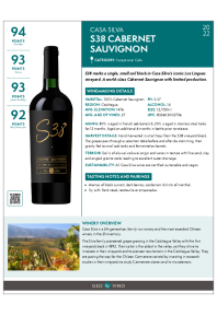 S38 Cabernet Sauvignon 2022 Product Sheet