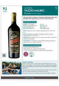 Fazzio Malbec 2021 Product Sheet