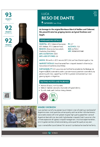 Beso de Dante 2019 Product Sheet