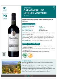 Carmenere, Los Lingues Vineyard 2021 Product Sheet