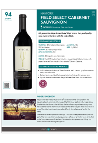 Field Select Cabernet Sauvignon 2019 Product Sheet