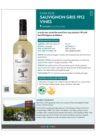 Sauvignon Gris 1912 Vines 2022 Product Sheet