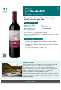 Lunta Malbec 2022 Product Sheet