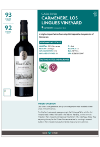Carmenere, Los Lingues Vineyard 2019 Product Sheet